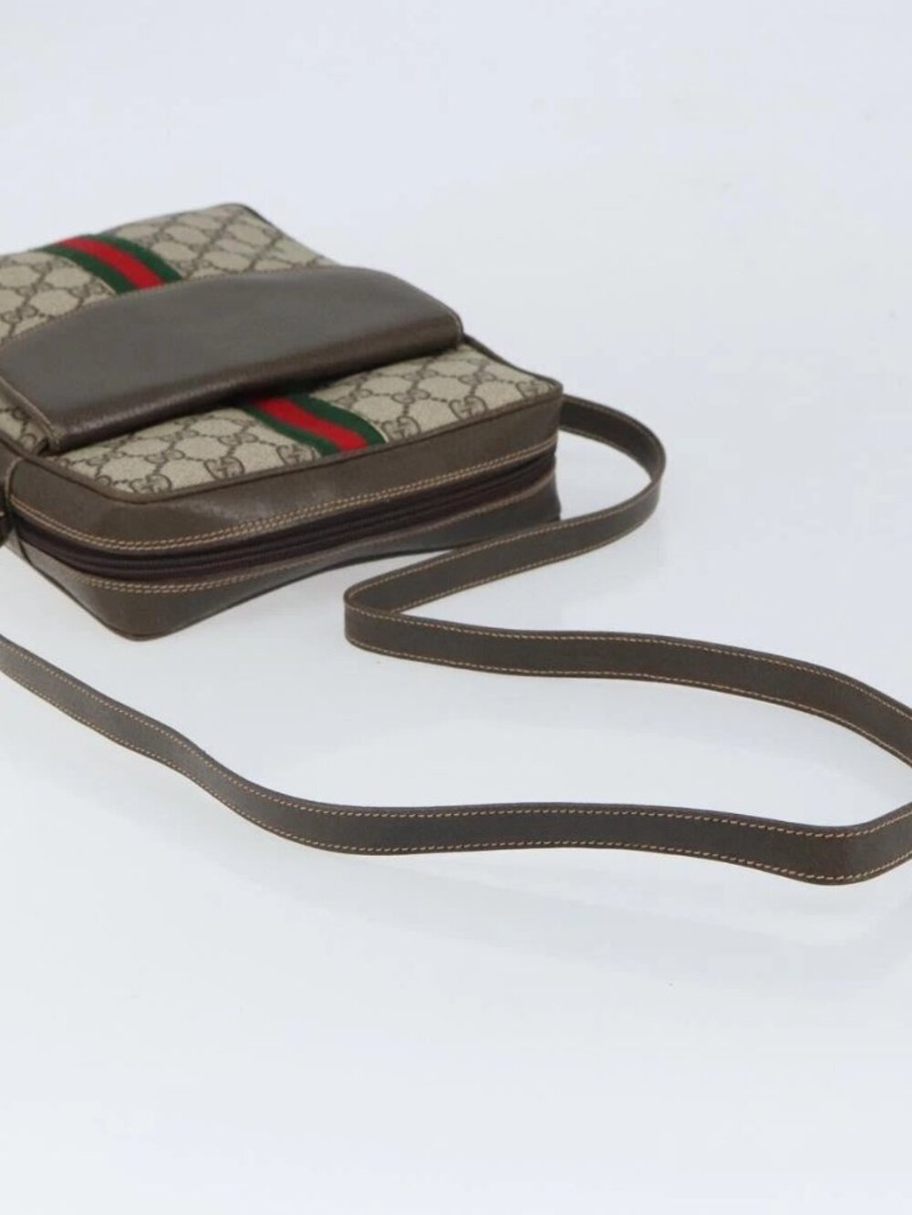 GUCCI GG Supreme Web Sherry Line Shoulder Bag PVC Beige Gold Auth 163502 - Picture 8 of 16